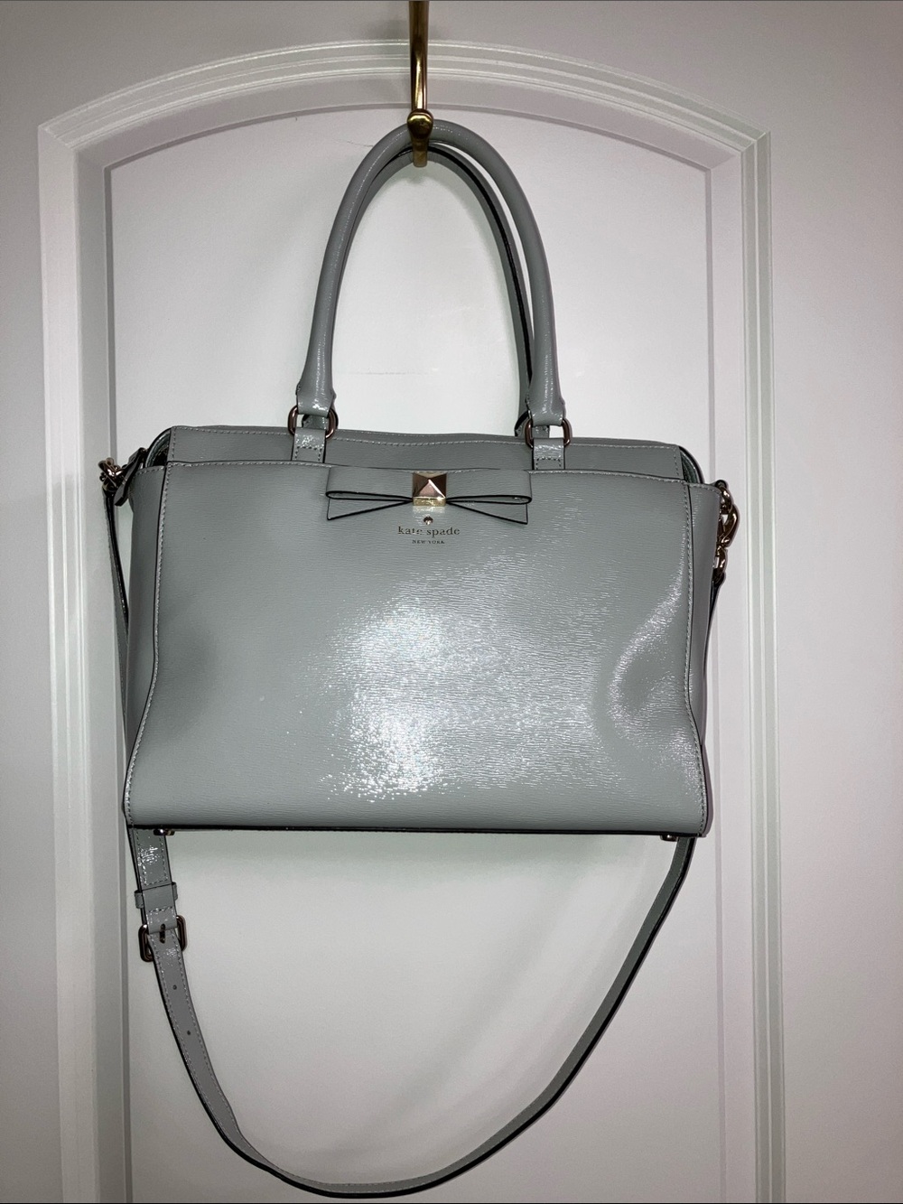 Kate Spade Gray Patent Leather Satchel L